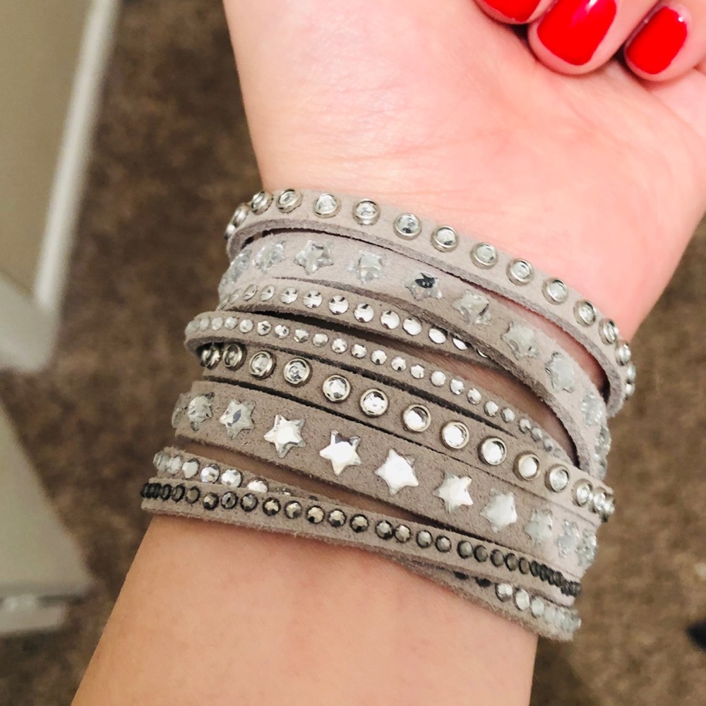 Gray Chord Wrap Star Stack Bangle Bracelet Choker